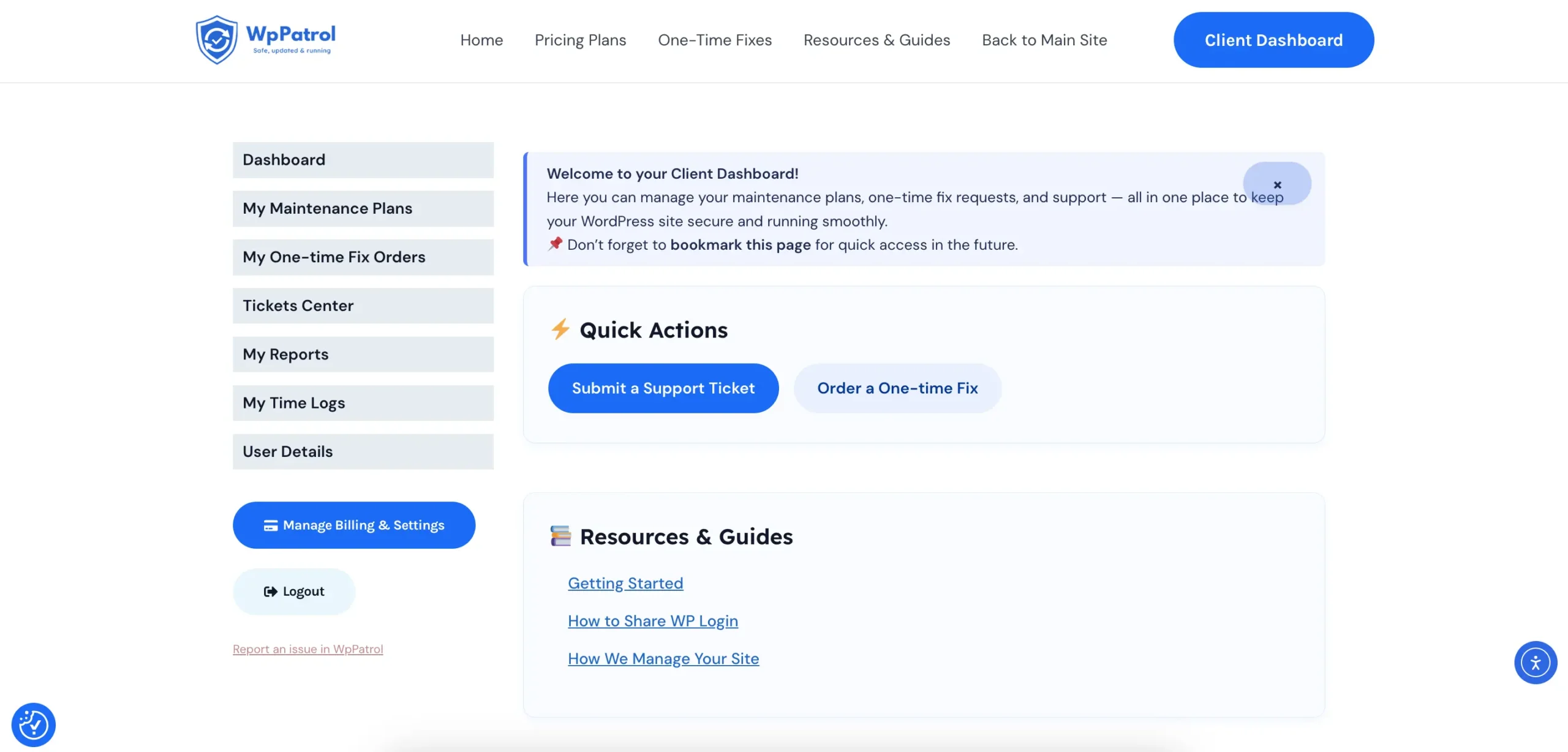 WpPatrol Client Dashboard